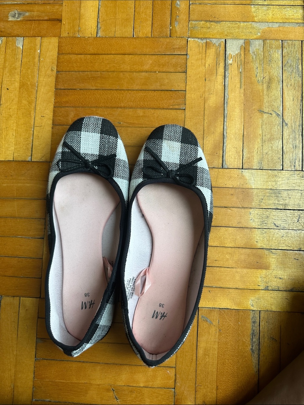 H&M Black & White Check Ballet Flats with Pink Insole